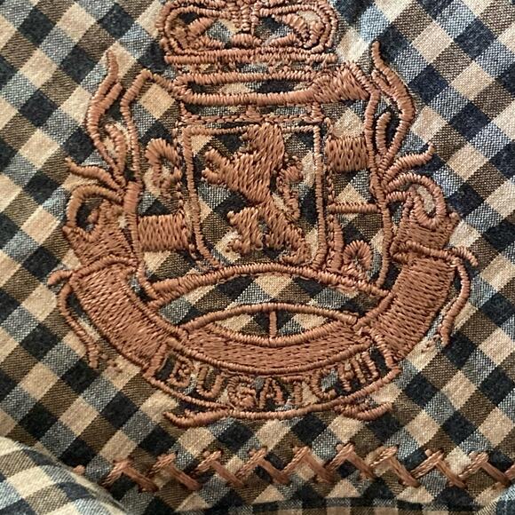 Bugatchi Shaped Fit Cotton Black & Tan Checked Button Down Shirt Size Large - Picture 8 of 10